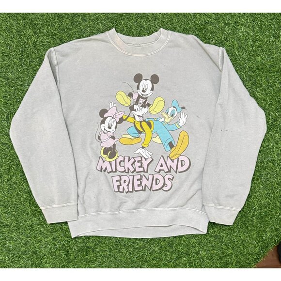 Disney Sweaters - 2000s Mickey and Friends Crewneck Sweatshirt - Gray, 90s Disney Graphic